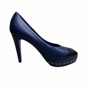Chanel Blue Leather CC Cap Toe Chain Platform Pump