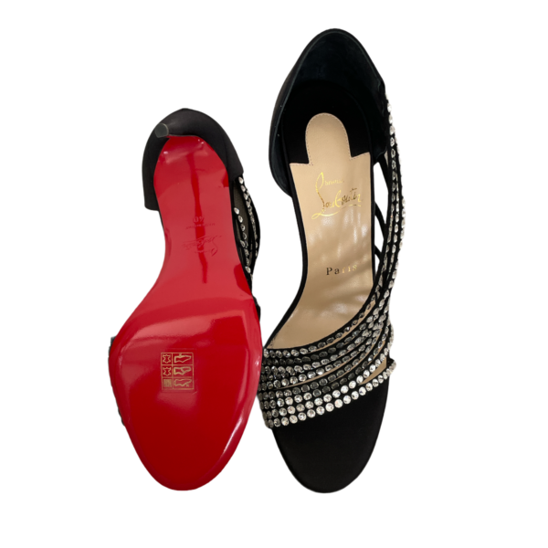 Christian Louboutin Black Norina Satin Strass Heels Size 40 EU - Image 3