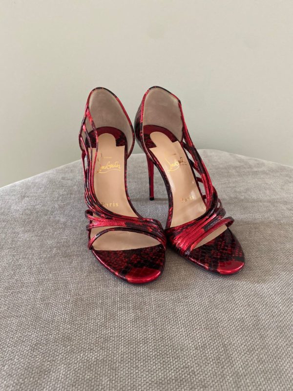 Christian Louboutin Red Snakeskin 36 EU Norina Strappy Sandals - Image 4