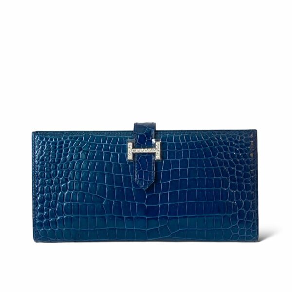 Hermes Bearn Wallet Blue PHW