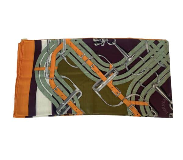 hermes scarf bouton D'or/kaki/prune Mors a jouets - Image 4