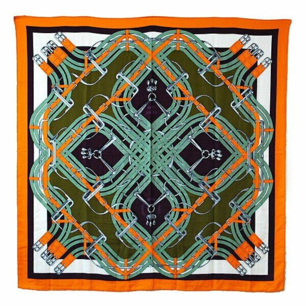 hermes scarf bouton D'or/kaki/prune Mors a jouets