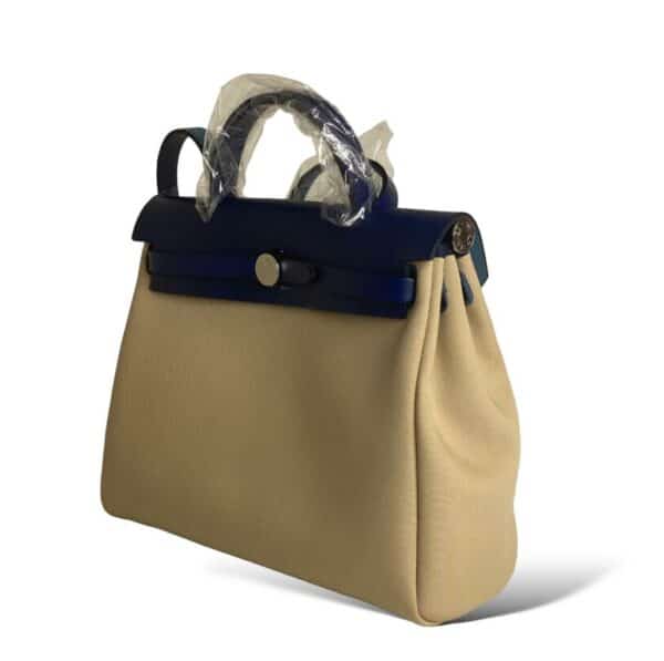 Hermes Herbag 31 Zip Beige and Bleu Saphire PHW - Image 2