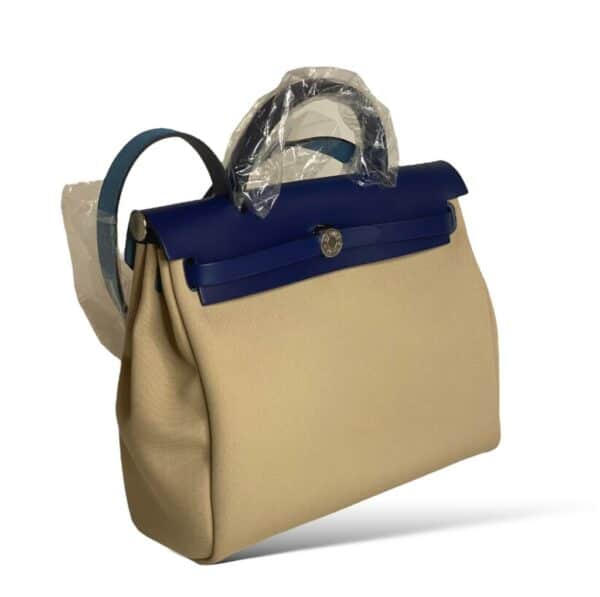 Hermes Herbag 31 Zip Beige and Bleu Saphire PHW - Image 3