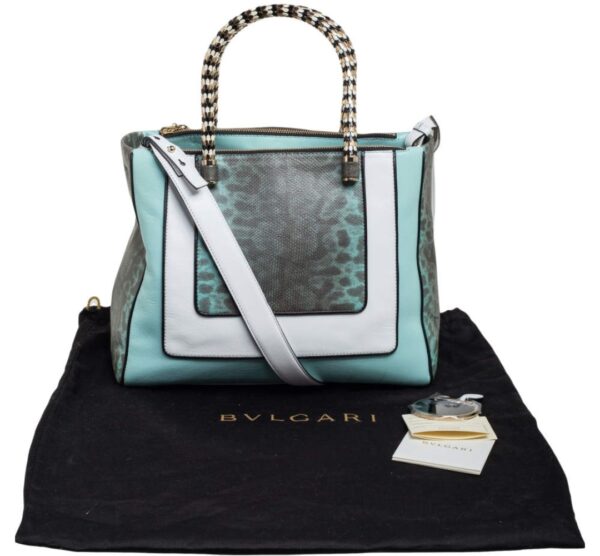 Bulgari Serpenti Blue/White Karung LeatherTote Bag - Image 3