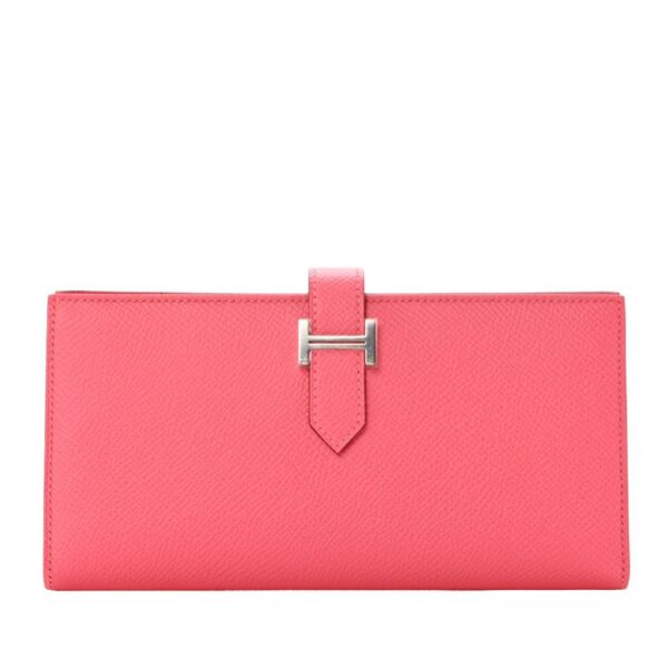 Hermes Bearn Gusset Rose Epsom Wallet PHW