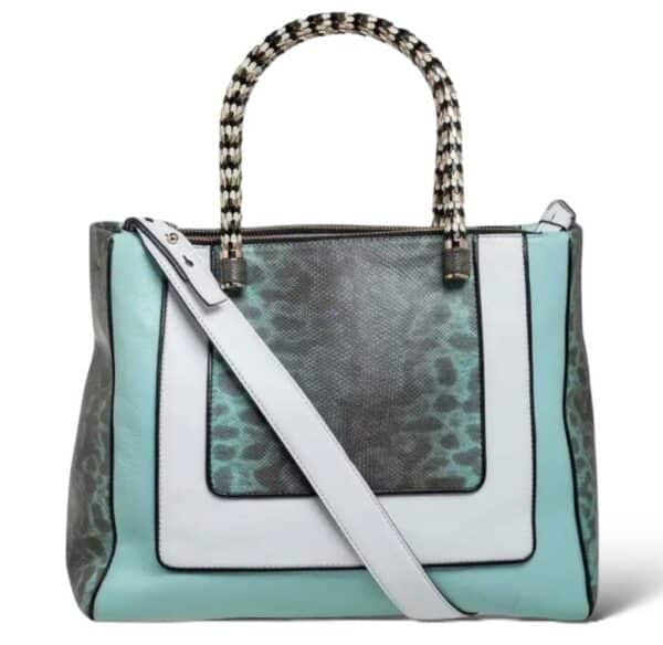 Bulgari Serpenti Blue/White Karung LeatherTote Bag