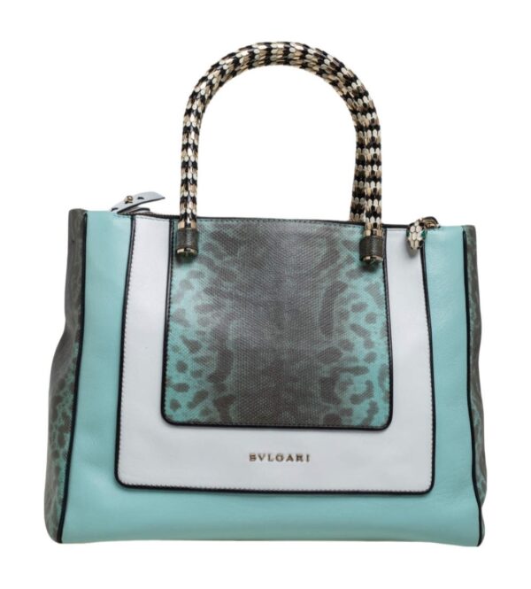 Bulgari Serpenti Blue/White Karung LeatherTote Bag - Image 2