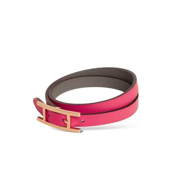 Hermes Behapi Double Tour Gris Meyer/Rose Extrême Bracelet