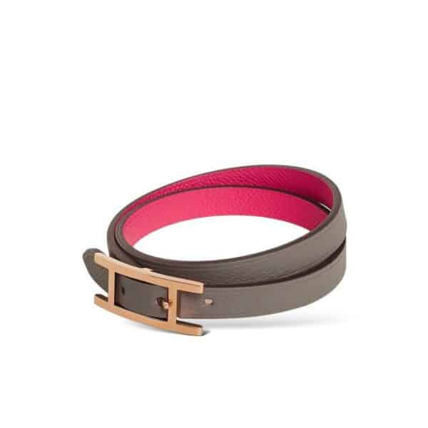 Hermes Behapi Double Tour Gris Meyer/Rose Extrême Bracelet - Image 2