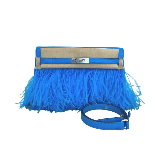 Hermes Kelly Elan Bleu Frida Chevre and Ostrich Feathers PHW - Image 6