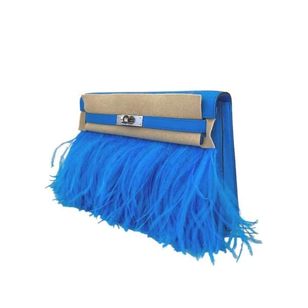 Hermes Kelly Elan Bleu Frida Chevre and Ostrich Feathers PHW - Image 4