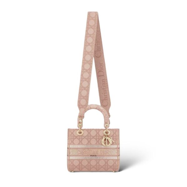 Dior Lady D-Lite Medium Pink Cannage Embroidery With Metallic Thread and Dior 38 EU Sandals Set - Image 4