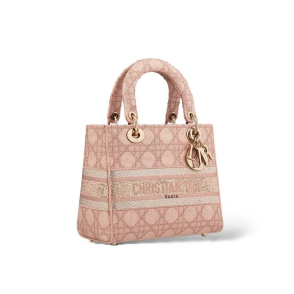 Dior Lady D-Lite Medium Pink Cannage Embroidery With Metallic Thread and Dior 38 EU Sandals Set - Image 2