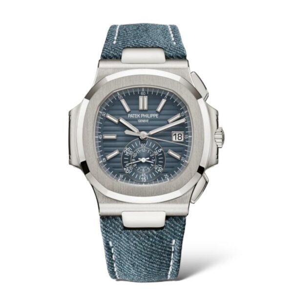 Patek Philippe Nautilus 40.5mm 5980/60G Self-Winding Flyback Chronograph White Gold Calfskin And Denim Pattern Straps (Copy)