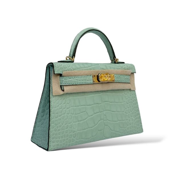 Hermes Kelly Mini SO Vert D'eau Croco PBHW - Image 2