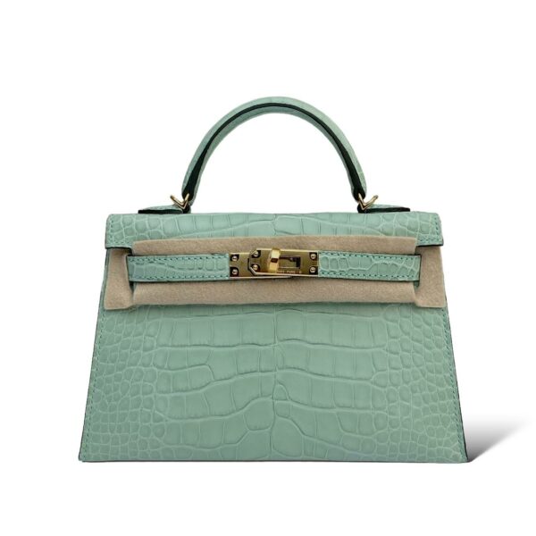 Hermes Kelly Mini SO Vert D'eau Croco PBHW