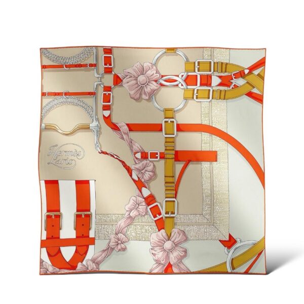 Hermes Grand Manege Detail Grège/Orange/Vieux Rose Scarf 70