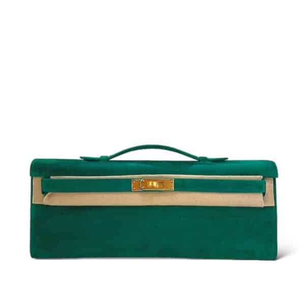 Hermes Kelly Cut Pochette Cactus Cobbo Suede GHW