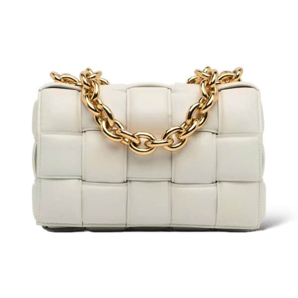 Bottega Veneta Chalk Padded Leather Chain Cassette Shoulder Bag
