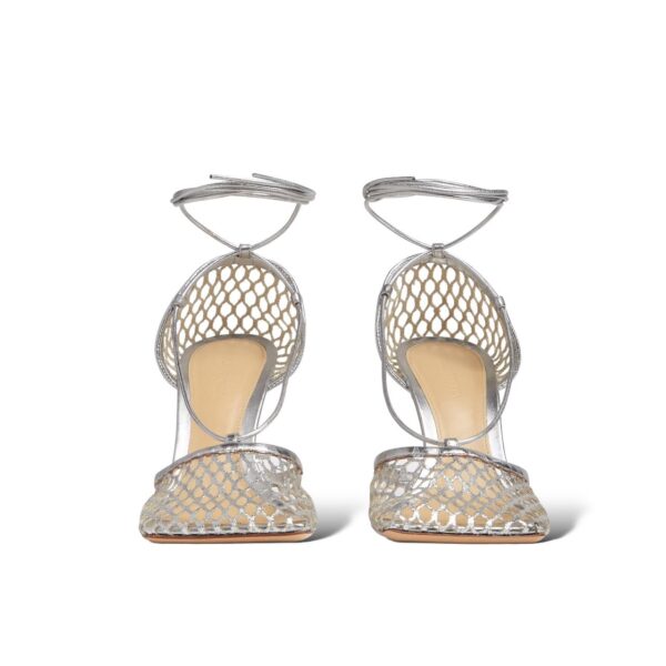 Bottega Veneta Stretch 38 EU Silver Lace-Up Sandal