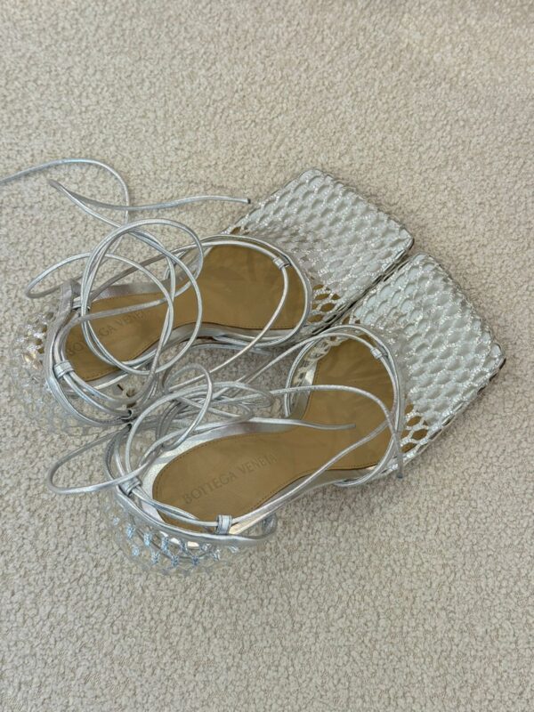 Bottega Veneta Stretch 38 EU Silver Lace-Up Sandal - Image 3
