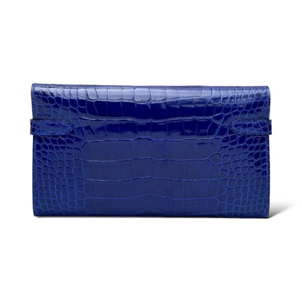 Hermes Kelly Blue Electrique Croco Wallet GHW - Image 2