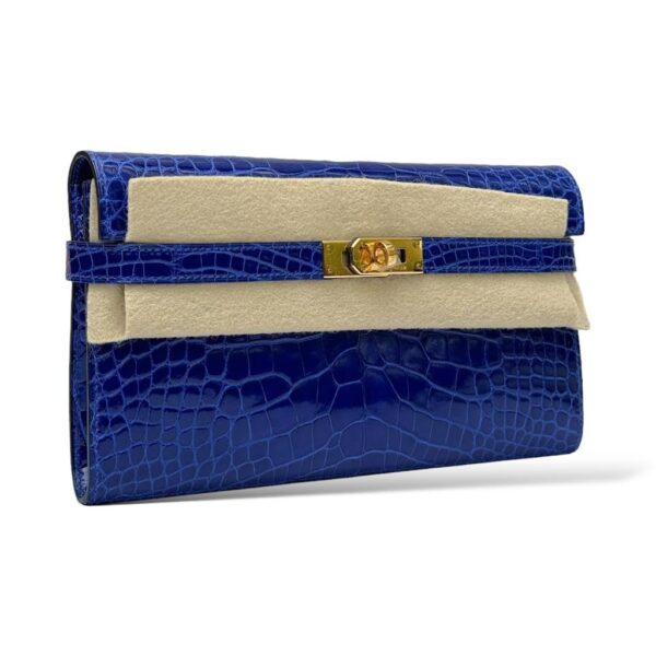 Hermes Kelly Blue Electrique Croco Wallet GHW - Image 3