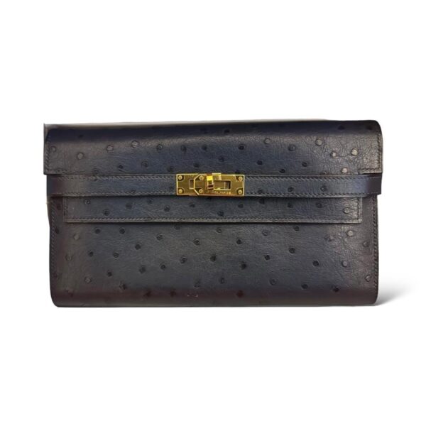 Hermes Kelly To Go Blue Ostrich Wallet GHW