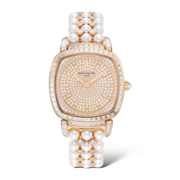 Patek Philippe Gondolo 31mm x 34.8 mm 7042/100R-010 Haute Joaillerie Diamonds Paved Dial Akoya Pearls and rose Gold Bracelet