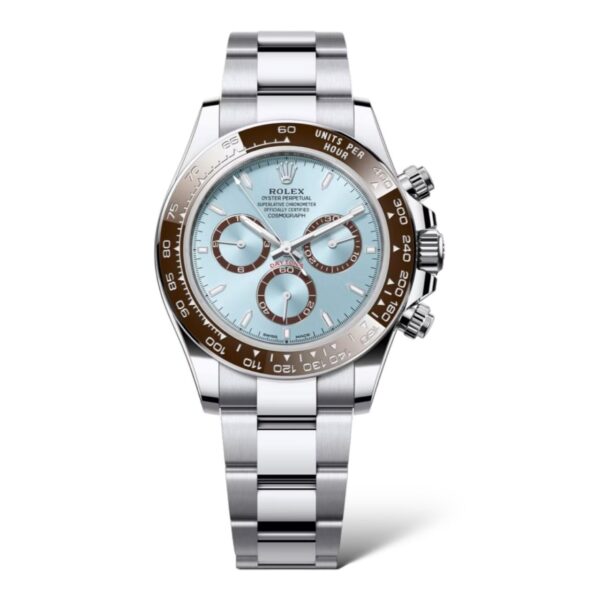 Rolex Cosmograph Daytona 40mm 126506 Ice Blue Dial Chestnut Brown Bezel Oyster Platinum Bracelet