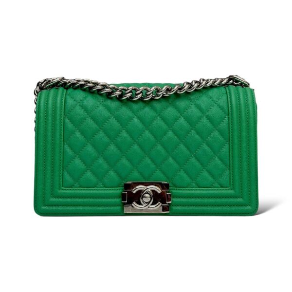 Chanel Caviar Green Quilted Medium Boy Flap Bag