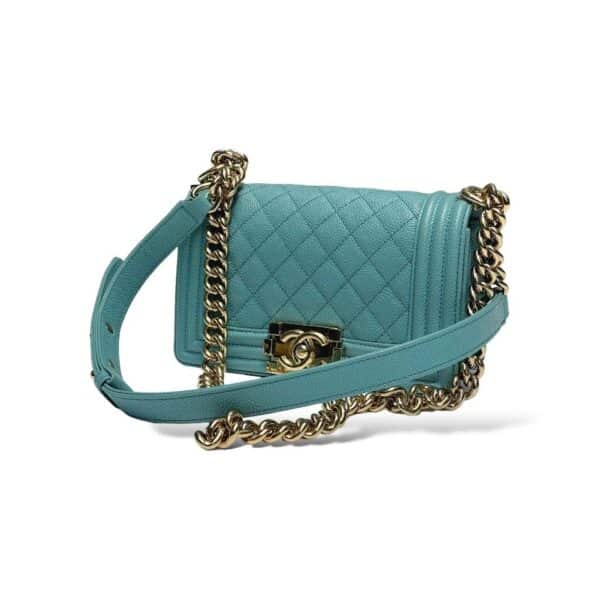 Chanel Caviar Tiffany Blue Quilted Small Boy Flap Bag - Image 4