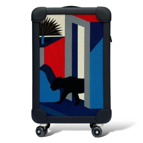 Hermes Suitcase Leopard Bleu Cnavas PHW
