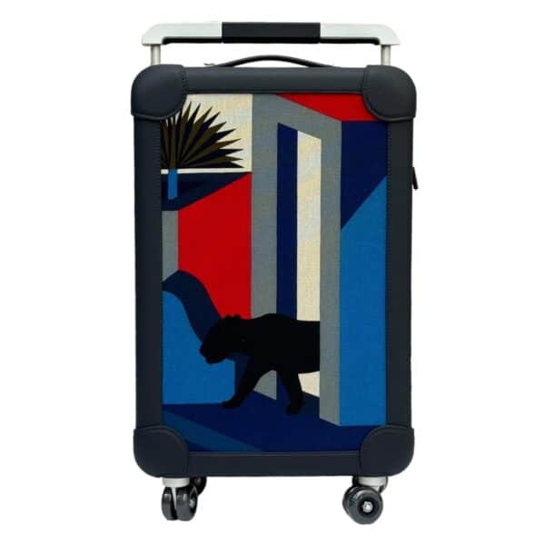 Hermes Suitcase Leopard Bleu Cnavas PHW - Image 7