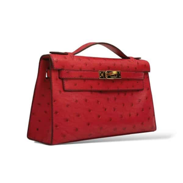 Hermes Kelly Pochette Rouge Vif Ostrich GHW - Image 4