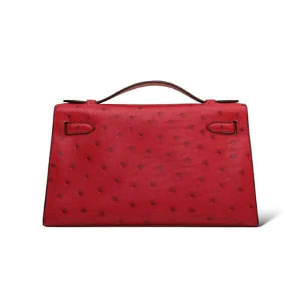 Hermes Kelly Pochette Rouge Vif Ostrich GHW - Image 2