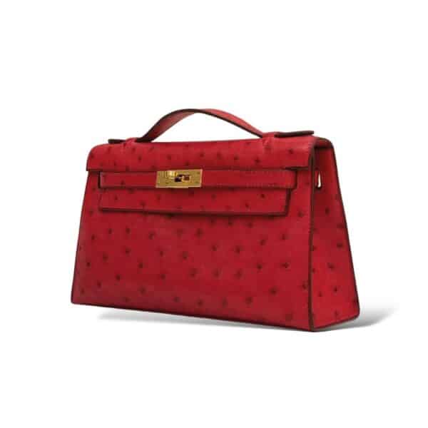 Hermes Kelly Pochette Rouge Vif Ostrich GHW - Image 5