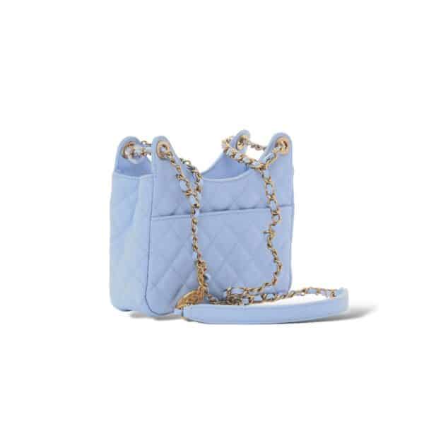 Chanel Caviar Quilted Small Wavy CC Hobo Light Blue Bag - Image 2