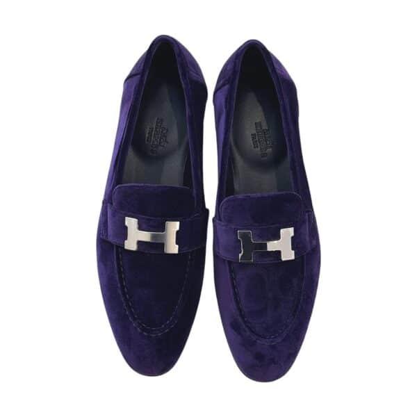 Hermes Paris 36.5 EU Violet Foncé Velvet Loafers - Image 4