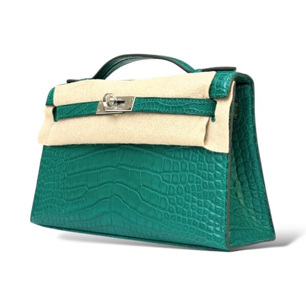 Hermes Kelly Pochette Malachite Matte Croco PHW - Image 5