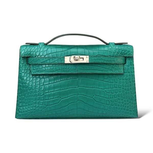 Hermes Kelly Pochette Malachite Matte Croco PHW