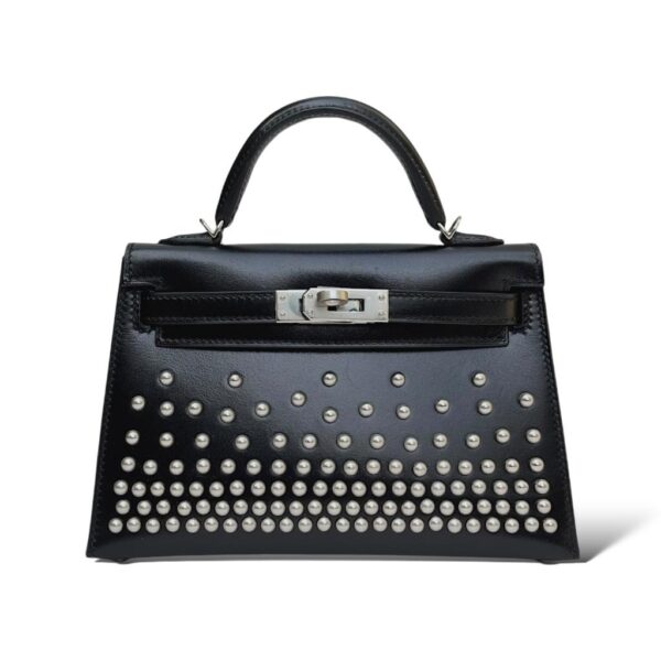 Hermes Kelly Mini Cloute Black Box Leather PHW