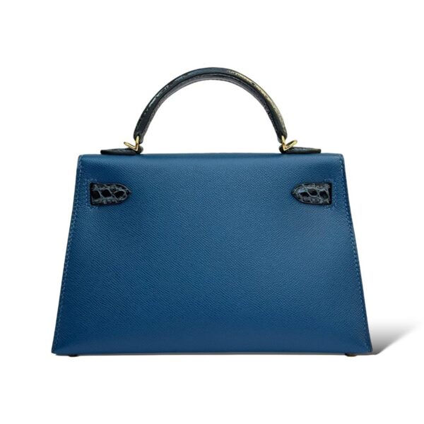 Hermes Kelly Mini Deep Bleu Veau Madame Touch Croco GHW - Image 4