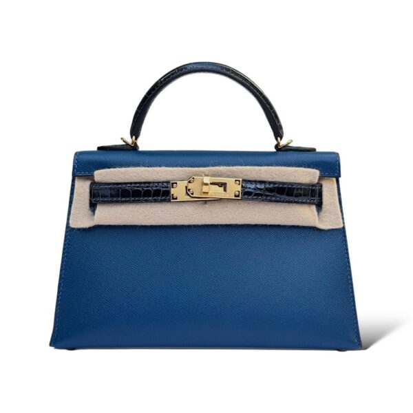 Hermes Kelly Mini Deep Bleu Veau Madame Touch Croco GHW