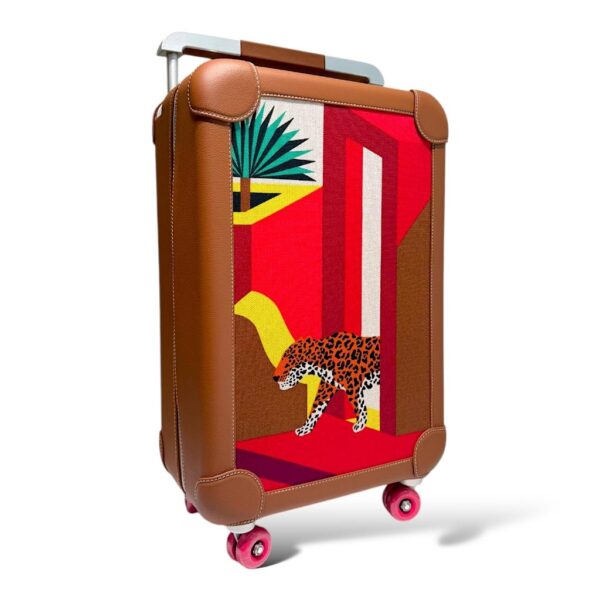 Hermes Suitcase Leopard Gold Canvas PHW - Image 3