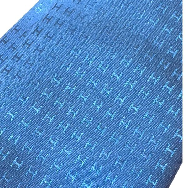 Hermes Cravate Faconnee H Bleu Jean Tie 8CM - Image 3