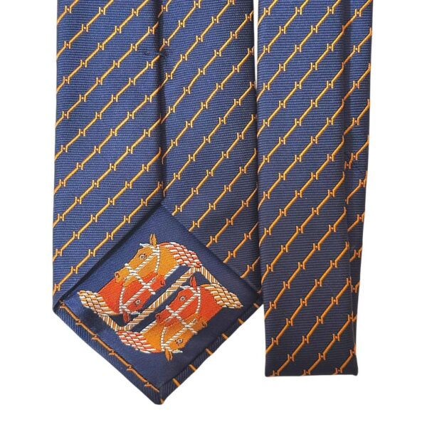 Hermes H Navy Bleu Tie 7cm - Image 2