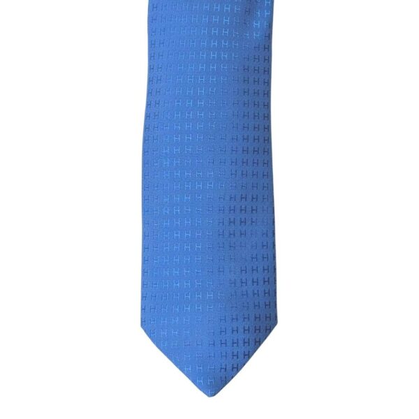 Hermes Cravate Faconnee H Bleu Jean Tie 8CM