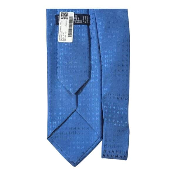 Hermes Cravate Faconnee H Bleu Jean Tie 8CM - Image 2